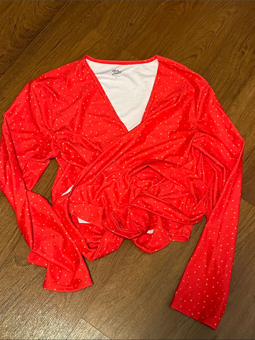 Kortni Jeane Red Long-Sleeve Swim Wrap Top with Gold Dot Accent